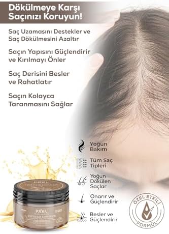 PXEL Dökülme Önleyici Saç Maskesi 300 ML – Kafein, Biotin ve Bitkisel Protein İçerikli | İncelen, Zayıflayan ve Dökülen Saçlar İçin Güçlendirici Vegan Saç Bakım Maskesi
