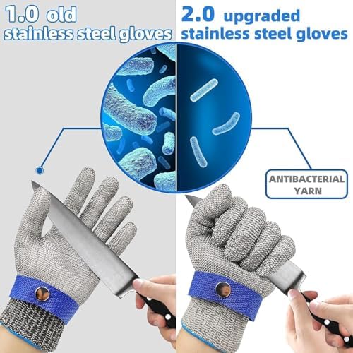 Kesilmeye Dayanıklı Eldivenler, Seviye 9 Paslanmaz Çelik Kesilmeye Dayanıklı Eldivenler Gıda Sınıfı, Beyaz Nylon Eldivenli File Metal Eldiven, Et Balık İstiridye İşleme için Kesme Eldiveni