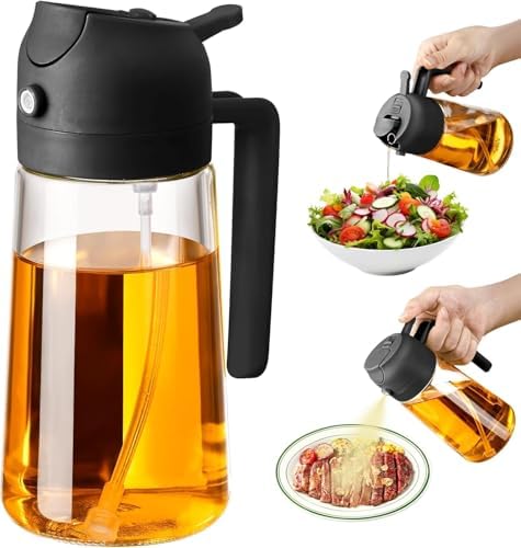 2 Adet Çift Fonksiyonlu Akıtmaz Cam Yağdanlık Sprey Akıtma Ayçiçek Yağı Zeytin Yağı Şişesi Yağlık 450ml