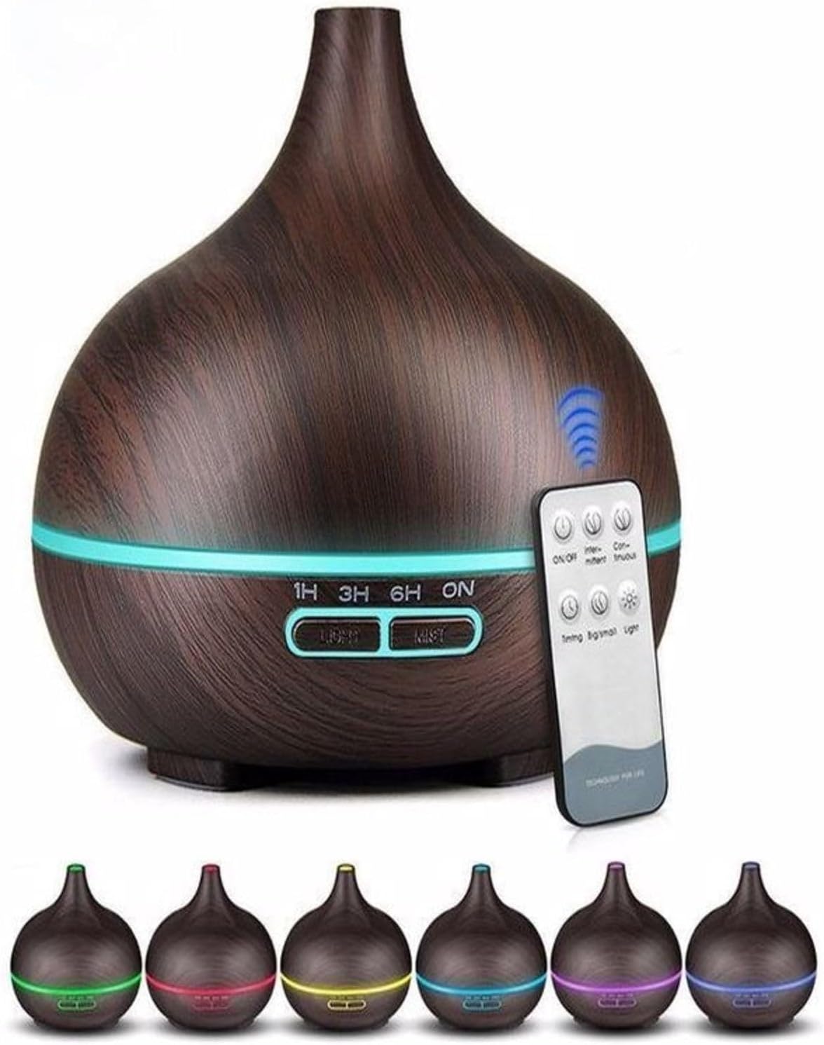 Uzaktan Kumandalı 550ml Aroma Difüzörü Ultrasonik Hava Nemlendirici Buhar Makinesi Rgb 7 Renk Led, Siyah