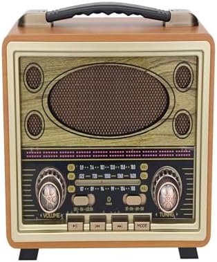M-2027BT Gerçek Ahşap Eskitme Kaplama Radyo Fm Am Sw USB Tf Aux Destekli Bluetooth Hoparlör, Turuncu