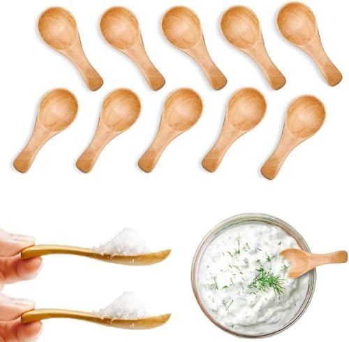 Küçük Ahşap Çay Kaşığı, 10 Adet El Yapımı Dondurma Kaşığı, Masif Ahşap Bal Kaşığı, Günlük Kullanım İçin Kısa Saplı Ahşap Kaşıklar, Çeşni Kaşığı Seti, 8cm 3.2cm