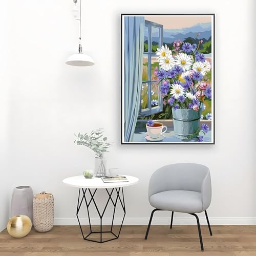 Tuval Üzerine Çiçek Kitleri, 40x50 cm DIY Çiçekler Numaralı Boyama Seti, Yetişkinler için Boya Fırçaları ve Akrilik Pigmentler Dahil Numaralı Boyama Kiti, Çerçevesiz Set