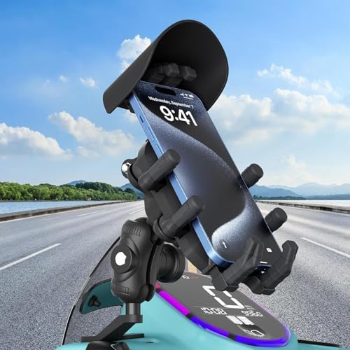 Bix BMPH05 Güneş ve Yağmur Korumalı Ayna Bağlantılı 360° Derece Ayarlanabilir Güneşlikli Motosiklet Bisiklet Scooter için Telefon Tutucu