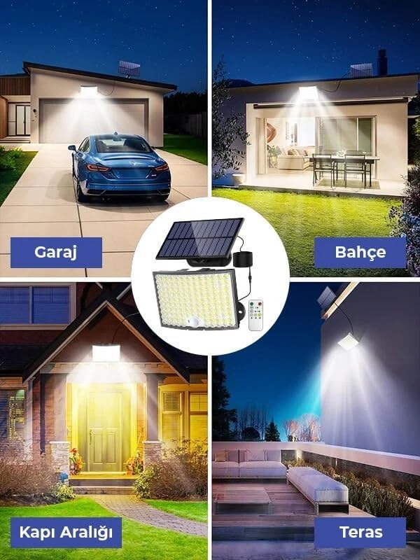 Alternative view of LED 268 LED'li Solar Projektör – 60W, 5400 Lümen, 10 Metre Kablolu, IP65 Su Geçirmez, 6500K Beyaz Işık, Hareket Sensörlü Güneş Enerjili Dış Mekan Aydınlatma