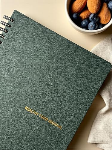 12 Haftalık A5 Beslenme ve Kilo Takip Planlayıcı Defter | Spiralli, Deri Kapaklı, Günlük ve Haftalık Takip | Healthy Journal (Haki)