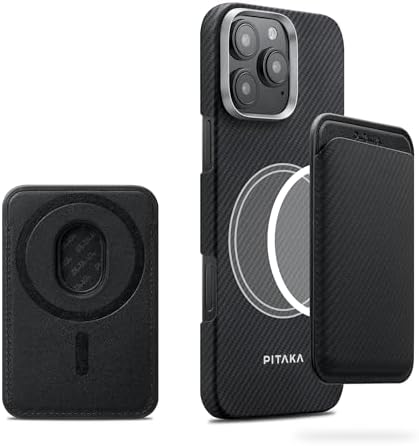 Alternative view of pitaka MagSafe Cüzdan, İnce Kartlık, Telefon Cüzdanı 17/16/15/14/13/12 ile Uyumlu, Aramid Elyaf Dokuma, Siyah/Gri (Dimi)