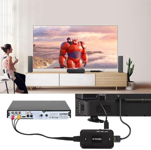 RCA - HDMI dönüştürücü, AV'den HDMI'a Dönüştürücü, RCA Kablosu ve HDMI Kablosu ile Birlikte, PAL ve NTSC Desteği, Kompozit Video Ses Dönüştürücü Adaptör, Oyun Konsolları ve TV'ler İçin