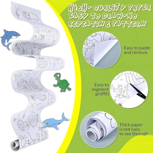 çocukların sanat eserleri, 300x38cm yapışkanlı boyama rulosu, okyanus temalı eğitici aktivite kağıdı, duvar için kolay sökülebilir büyük rulo, erkek ve kız çocuklar için yeni hediye