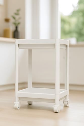 Pro 2 Katlı Beyaz Tekerlekli Çok Amaçlı Banyo & Mutfak Düzenleyici Raf - Evye Altı Raf Beyaz 40 X 35