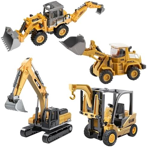 Giffy/Oyuncak Kutulu Metal Başlıklı İş Makinaları Seti Kepçe Bulldozer Forklift 4 Ü 1 Arada Set Sürtmeli 1:70 Ölçek Full Metal Başlık RC İş Makinası Setleri