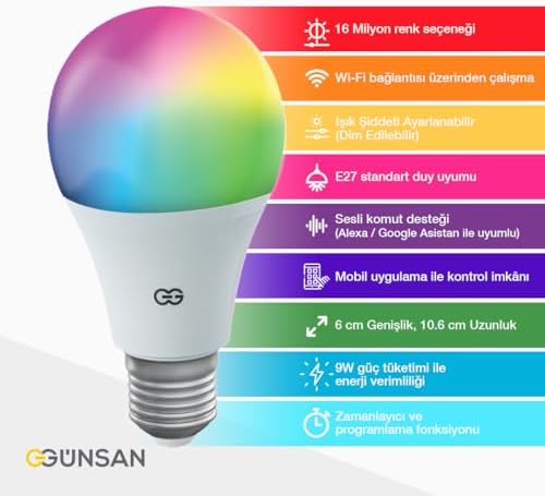Akıllı Wifi LED Ampul RGB Çok Renkli ve Smart Life Uygulama Destekli (9W 2700K-6500K Ayarlanabilir)