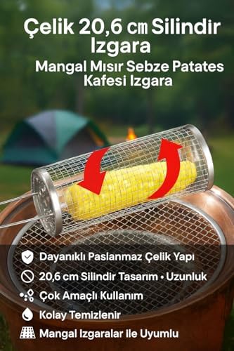 Alternative view of Çelik 30 cm Silindir Izgara Mangal Mısır Sebze Patates Kafesi Izgara cin862