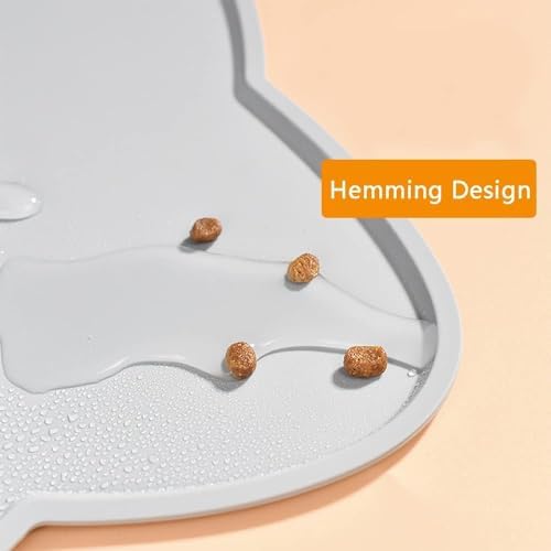 Evcil Hayvan Mama Altlığı, Silikon Su Geçirmez Kaymaz Dökülme Önleyici Köpek Besleme Matı, Kedi ve Köpekler İçin Mama Tepsisi, Evcil Hayvan Yeme Altlığı (Açık Gri)