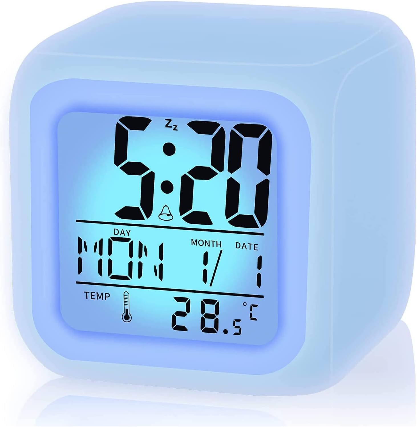 Alternative view of Çalar Saat, LED Çocuk Alarm Saati, 7 Renk Değiştiren Gece Işıklı Küp Dijital Saat, Zaman, Tarih, Sıcaklık, Uyku Fonksiyonu, Pille Çalışan Dijital Saat, Çocuklar, Gençler, Kızlar İçin (Beyaz)