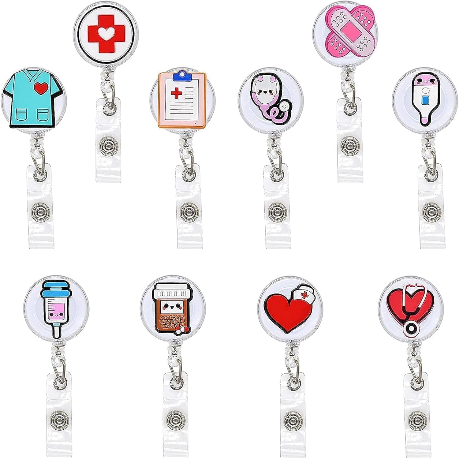 Rozet Makarası Tutucu, 10 Adet Komik Rozet Makarası, Geri Çekilebilir Hemşire ve Doktor Kimlik Klipsi, Hastane ve Ofis Çalışanları İçin Sevimli Hediye