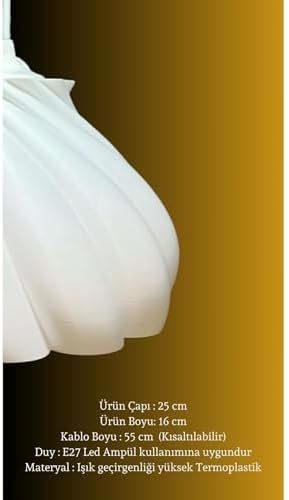 Alternative view of TIGEA Pumpkin Tekli Avize Yatak Odası, Mutfak, Oturma Odası Beyaz Tasarım Tekli Sarkıt Avize (PLASTİK) Beyaz 25 x 70