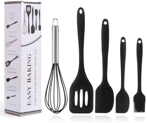 5 Parça Siyah Silikon Spatula Seti | Yanmaz, Yapışmaz ve Dayanıklı