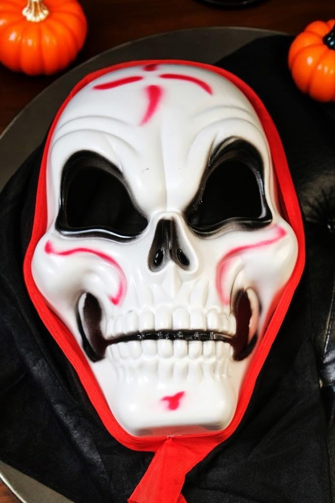 Bayramı Halloween Maske İskelet Tüllü Kırmızı Beyaz