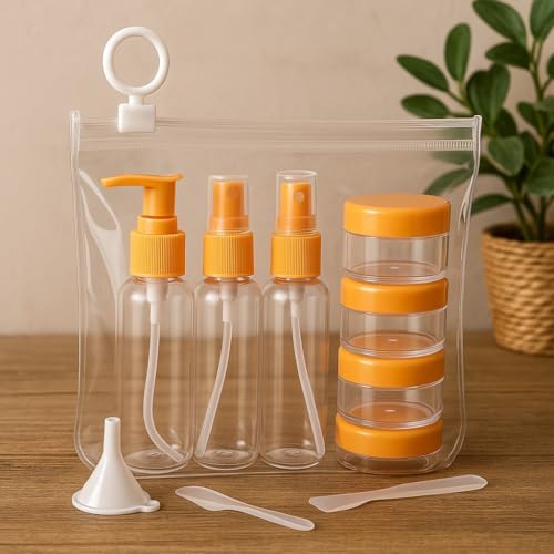 Alternative view of Seyahat Kozmetik Seti 9 Parça – 3 Şişe + 3 Krem Kabı + Huni + Spatula + Şeffaf Çanta | Uçak İçin Uygun, Doldurulabilir, Taşınabilir Bakım Seti