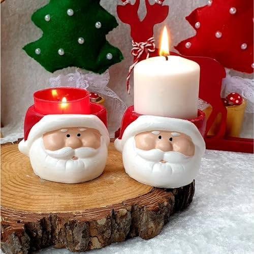 Dafniart Yılbaşı Yeniyıl Baba Mumluk Dekor Hediyeli Ürün 8 cm Kırmızı 2 li Alaşımlı
