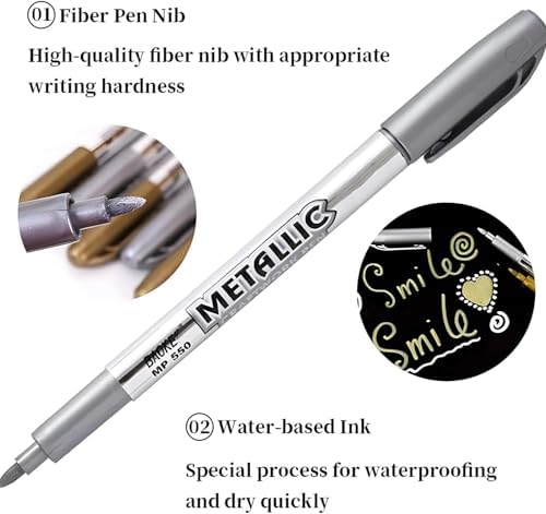 metal boya kalemi metal crayon, 6 PCS altın ve gümüş su geçirmez işaretleyici, hızlı kuruyan kalıcı markörler, kumaş ahşap taş boyama ve kendin yap albümü süsleme için hediye