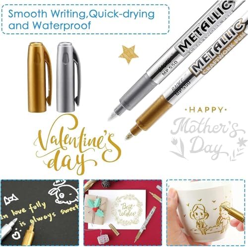 Alternative view of metal boya kalemi metal crayon, 6 PCS altın ve gümüş su geçirmez işaretleyici, hızlı kuruyan kalıcı markörler, kumaş ahşap taş boyama ve kendin yap albümü süsleme için hediye