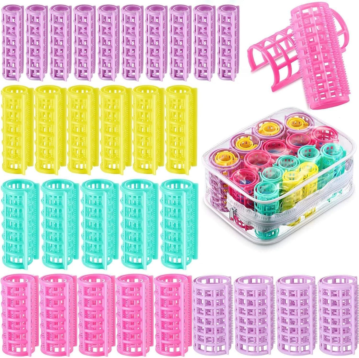 saç maşası, 30 PCS 5 farklı boyutta bigudi seti, kendinden tutuşlu plastik rulo, isısız şekillendirme aletleri, kadınlar ve kuaförler için profesyonel DIY saç tasarımı aksesuarları