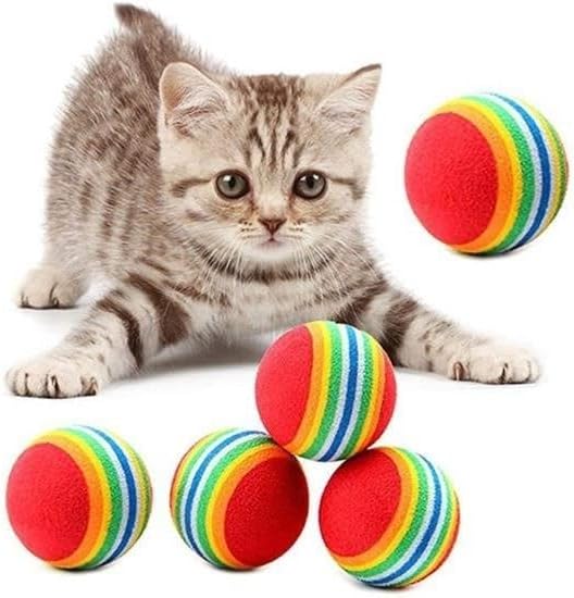 3lü Gökkuşağı Sünger Kedi Köpek Çiğneme Oyun Topu 4,2 cm