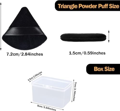 6 Adet Pudra Puf, Yüz Üçgen Makyaj Pufu, Yumuşak Yıkanabilir Velur Fondöten Pufu, Loose Pudra Mineral Pudra Vücut Pudrası İçin Depolama Kutusu ile Makyaj Aracı (Siyah)