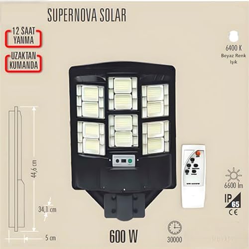 Alternative view of 600W Solar LED Projektör Kumandalı ve Sensörlü – 6600 Lümen, IP65 Su Geçirmez, Güneş Enerjili Bahçe ve Güvenlik Aydınlatması