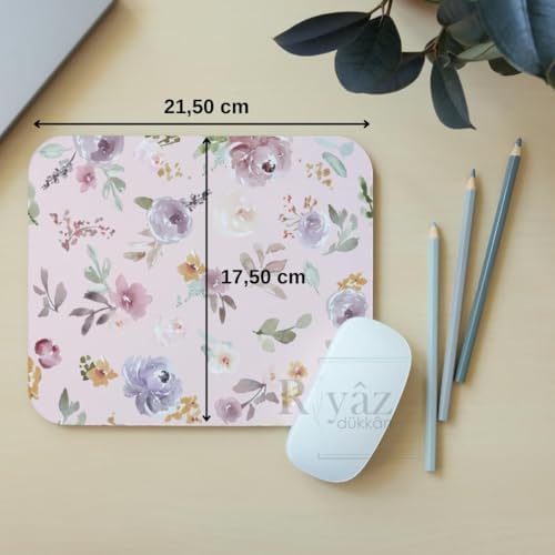 Alternative view of Pastel Çiçekler Pembe Zemin - Dikdörtgen Mouse Pad, 17,5 cm x 19,50 cm