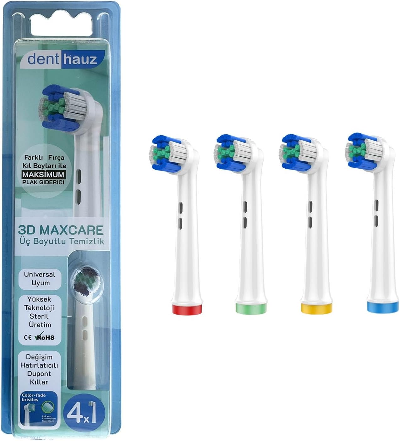 Denthauz 3D Maxcare - 3 Boyutlu Temiizlik Oral-B Uyumlu Diş Fırçası Başlığı - 4 Adet Yedek Başlık