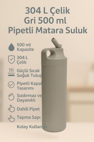 Alternative view of 304 L Çelik Gri 500 ml Pipetli Matara Suluk cin414gr