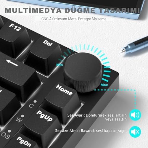 Beyaz Işıklı Hot Swap Kablolu Mekanik Oyun Klavyesi | Ajazz AK820 Siyah - Kırmızı Switch