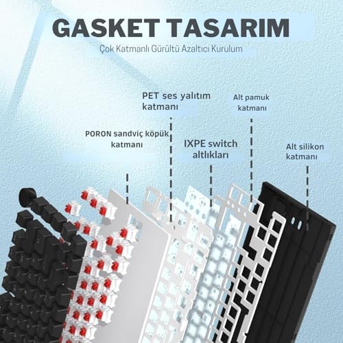 Alternative view of Beyaz Işıklı Hot Swap Kablolu Mekanik Oyun Klavyesi | Ajazz AK820 Siyah - Kırmızı Switch