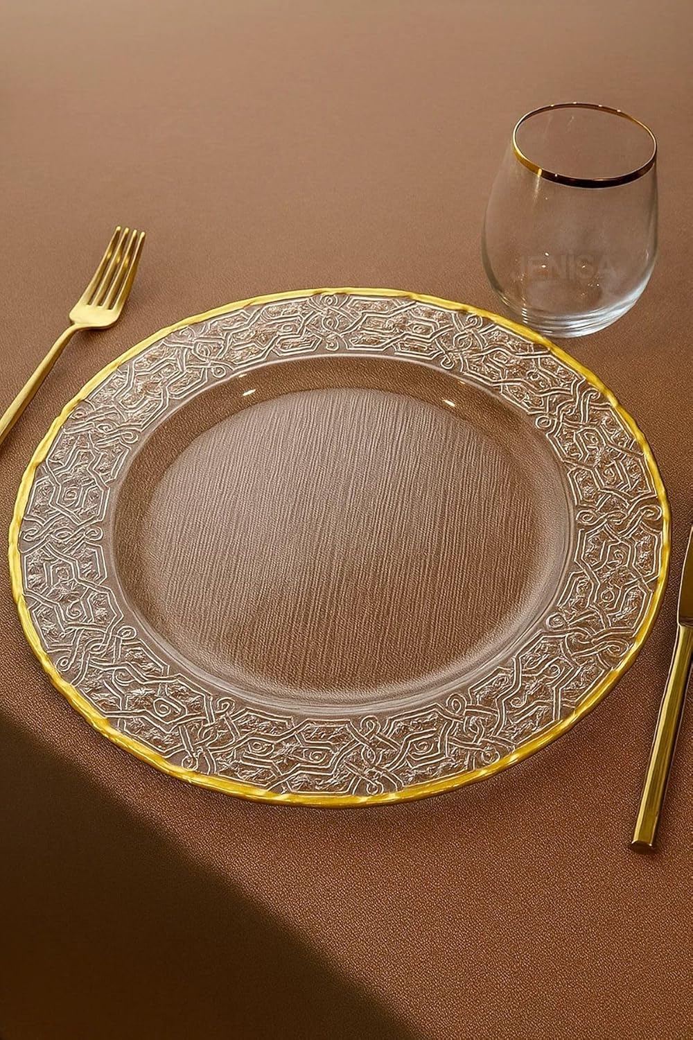 Alternative view of Altın Detaylı Yuvarlak Cam Supla – 33 Cm Servis Ve Dekor Tabağı