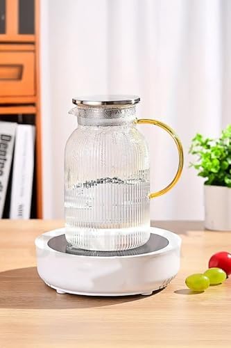 1500 ml Borosilikat Cam Çizgili Sürahi – Süzgeçli Metal Kapaklı, Dayanıklı Şık Tasarım