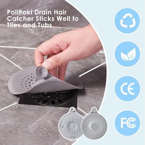 Yer Gideri Kapağı, 4'lü Paket Silikon Gider Kapağı, Emici Tabanlı Duş Gider Filtresi, Kolay Kurulum ve Temizlik, Mutfak, Banyo, Tuvalet İçin (Gri)
