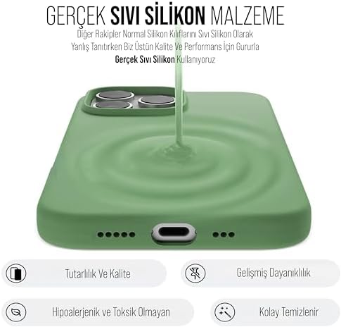 Alternative view of Kılıf İnce Sıvı Silikon 3 Katmanlı Tam Kaplamalı Yumuşak Jel Kauçuk Kılıf Kapak, Nane Yeşili (13 Pro 47)