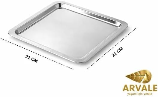 6 Adet Lüx Kare Paslanmaz Çelik Sunum Tepsini 21x21cm Kahve Servis Sunum Tepsisi & Tabağı (Gümüş)