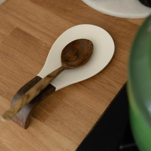 Ahşap ve Silikon Kaşık Tutucu | Doğal Akasya + Dayanıklı Silikon, Mutfak Organizer | Kaşıklık – 22 × 10 × 3,9 cm Estetik ve Dekoratif