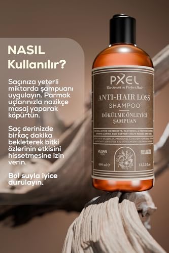 PXEL Saç Dökülme Karşıtı Şampuan 400 ML – Bitkisel Özlü, Kafein ve Biotin Destekli – İncelen ve Zayıflayan Saçlar İçin Güçlendirici Vegan Şampuan – Kadın ve Erkek Kullanımına Uygun