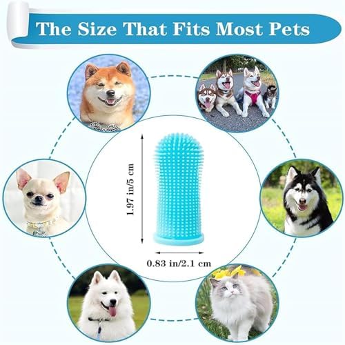 Alternative view of Köpek Parmak Diş Fırçası, 8 Parça Silikon Evcil Hayvan Diş Fırçası, Saklama Kutusu ile, 360º Köpek Diş Fırçası Seti, Tam Çevre Kıllı, Kolay Temizlenebilir (Mavi)