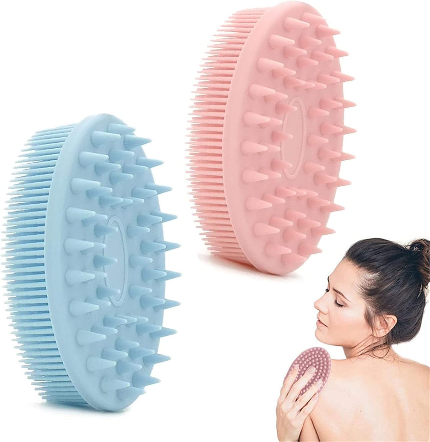 Alternative view of 2'si 1 arada banyo ve şampuan fırçası, 2 adet yumuşak silikon peeling fırçası, parlak cilt için silikon banyo lifi, nazik köpük ve temizlik için