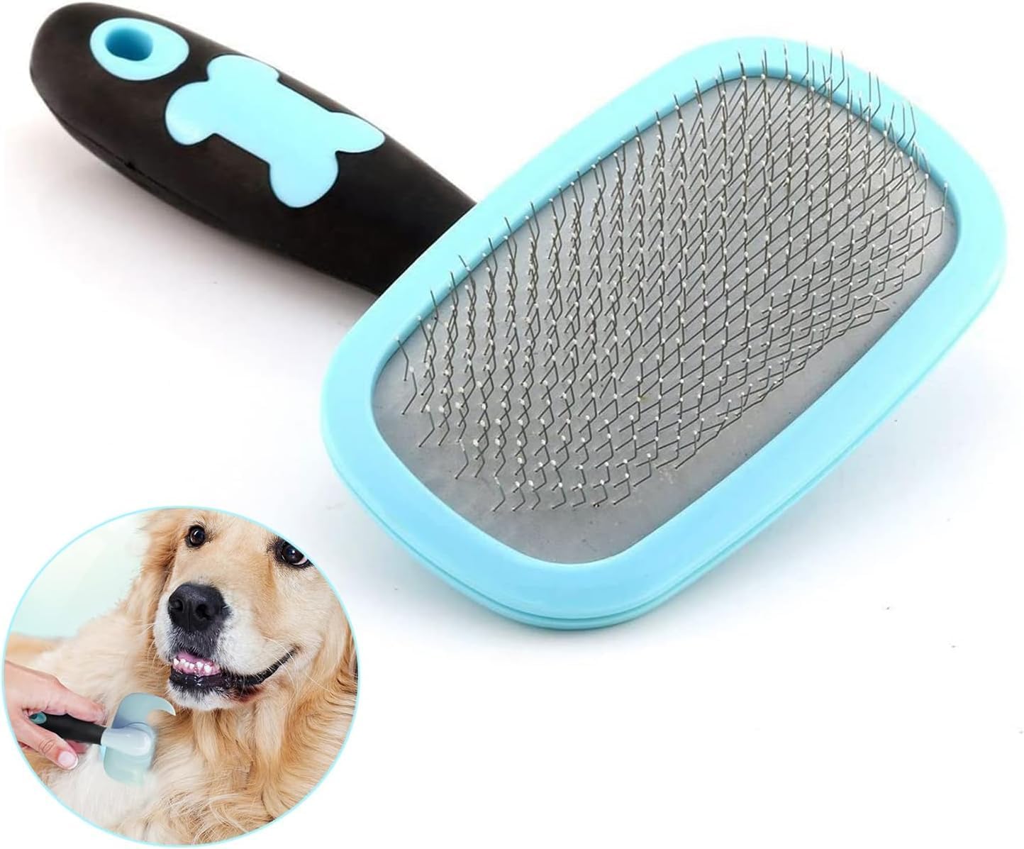 Alternative view of Köpek kılı fırçası, kaymaz saplı köpek tarağı, kısa ve uzun tüylü köpekler için evcil hayvan bakım fırçası, dönebilen tüy dökme fırçası, küçük köpekler ve kediler için (Mavi)