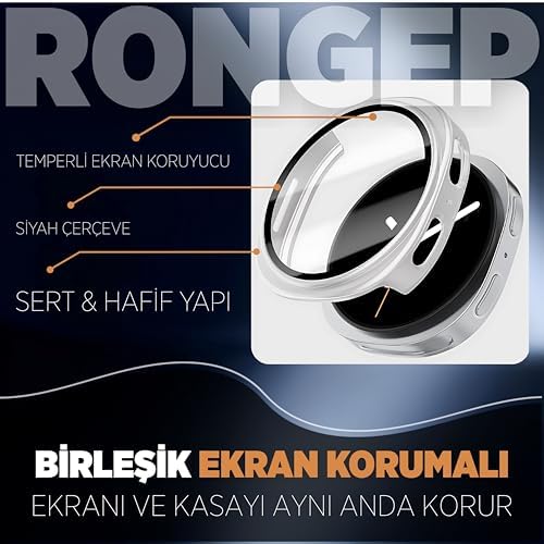 Galaxy 8 40mm için Sert Katmanlı Kasa Koruyucu Kılıf PC Malzeme + Ekran Korumalı Çizilmeye Karşı Koruyan Dokunmatiği ve Görüntüyü Etkilemeyen Galaxy Watch8 Ekran Koruyucu (Gümüş)