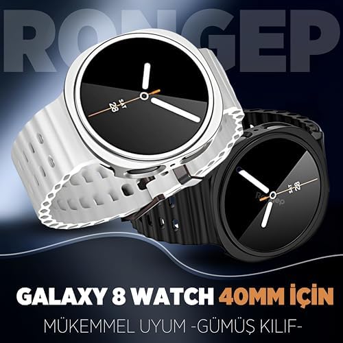 Alternative view of Galaxy 8 40mm için Sert Katmanlı Kasa Koruyucu Kılıf PC Malzeme + Ekran Korumalı Çizilmeye Karşı Koruyan Dokunmatiği ve Görüntüyü Etkilemeyen Galaxy Watch8 Ekran Koruyucu (Gümüş)