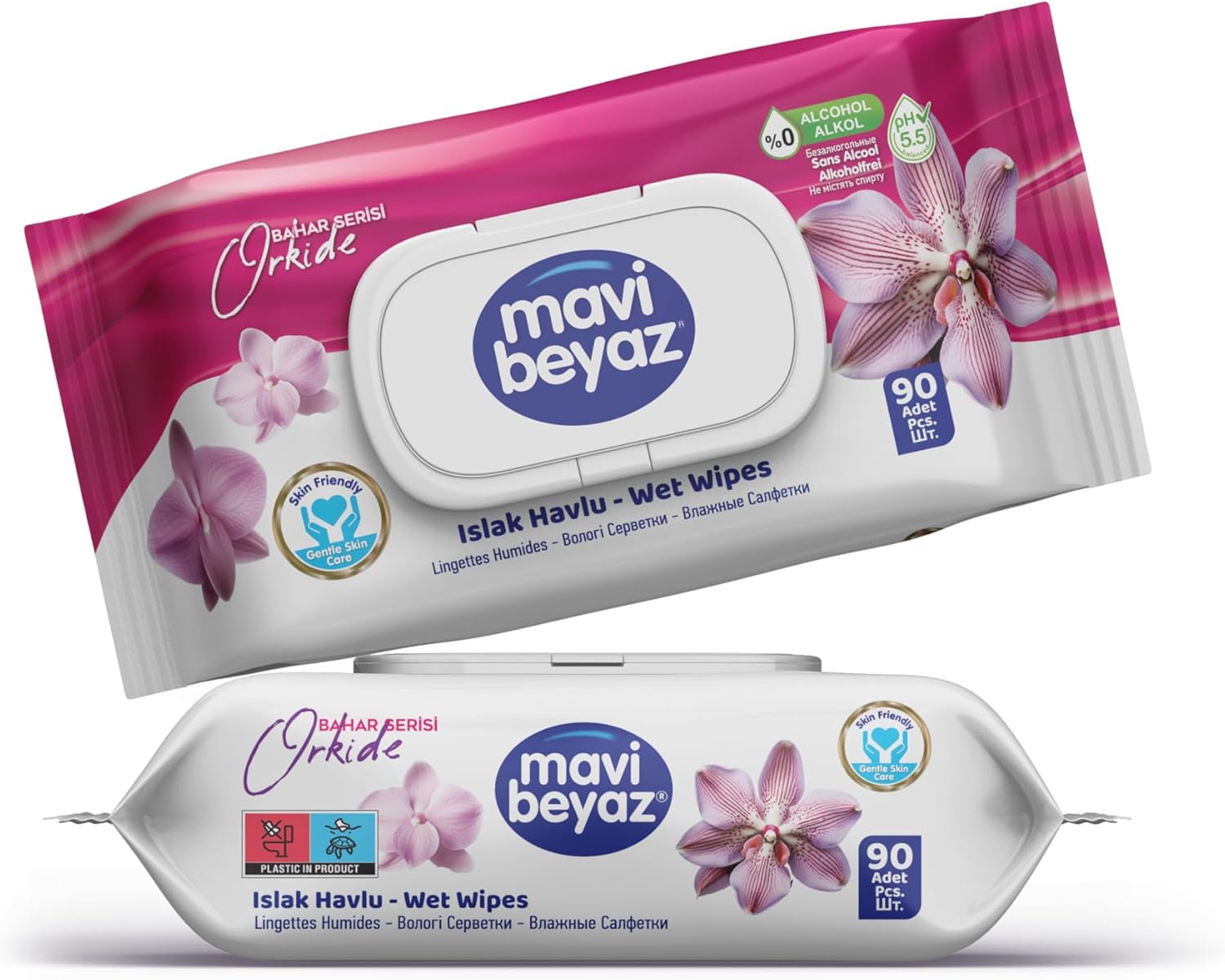 Alternative view of Mavi Beyaz Islak Havlu Çiçek Seri Orkide 90 Lı