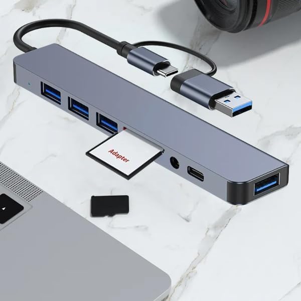 Çoklayıcı Adaptör 8 in 2 USB Type-C to USB A, USB C, SD/TF Kart Okuyucu – MacBook ve Laptop Uyumlu Çok Portlu USB HUB Çoğaltıcı